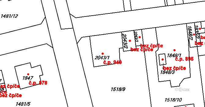Beroun-Město 949, Beroun na parcele st. 2043/1 v KÚ Beroun, Katastrální mapa