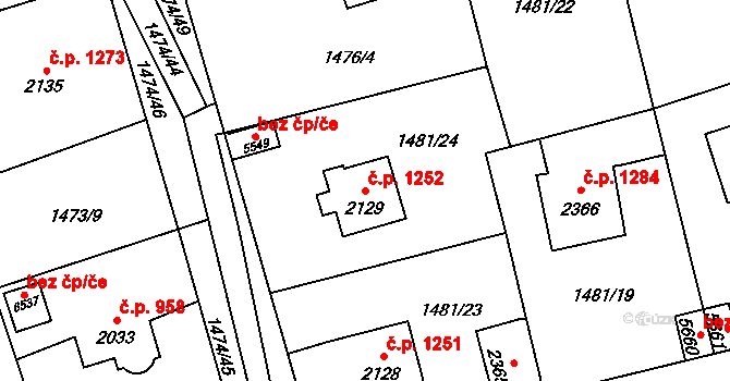 Beroun-Město 1252, Beroun na parcele st. 2129 v KÚ Beroun, Katastrální mapa