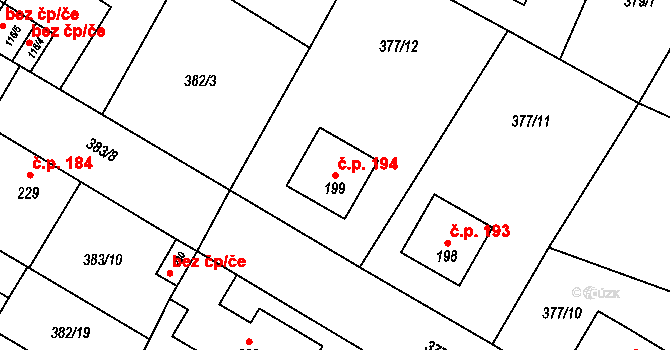 Cvrčovice 194 na parcele st. 199 v KÚ Cvrčovice, Katastrální mapa
