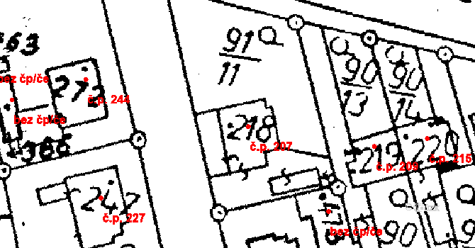 Tři Dvory 207 na parcele st. 218 v KÚ Tři Dvory, Katastrální mapa