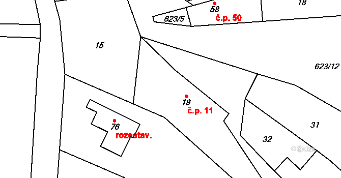 Šemanovice 11, Kokořín na parcele st. 19 v KÚ Šemanovice, Katastrální mapa