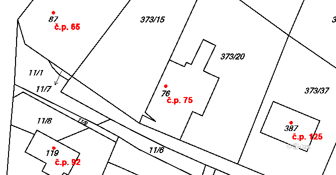 Korycany 75, Neratovice na parcele st. 76 v KÚ Korycany, Katastrální mapa