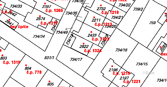 Neratovice 1324 na parcele st. 2822 v KÚ Neratovice, Katastrální mapa