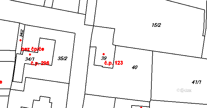 Jinočany 123 na parcele st. 39 v KÚ Jinočany, Katastrální mapa