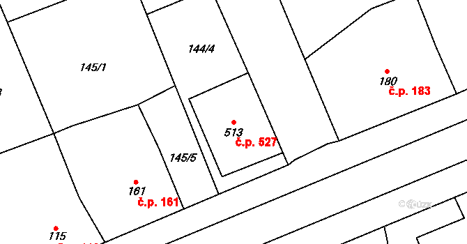 Rudná 527 na parcele st. 513 v KÚ Dušníky u Rudné, Katastrální mapa