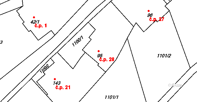 Líska 28, Česká Kamenice na parcele st. 95 v KÚ Líska, Katastrální mapa
