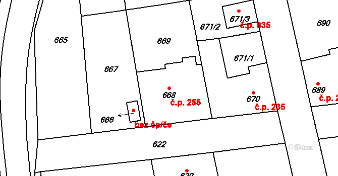 Líně 255 na parcele st. 668 v KÚ Líně, Katastrální mapa