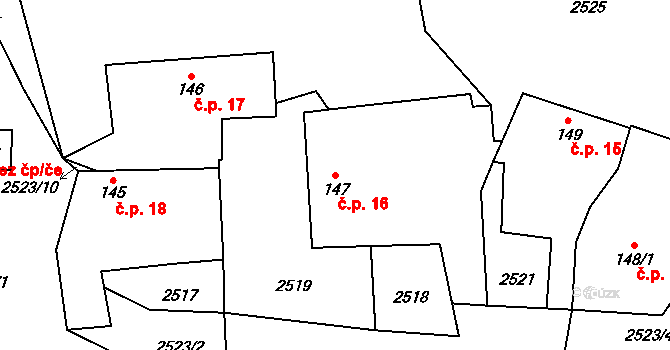 Hůrka 16, Jistebnice na parcele st. 147 v KÚ Makov u Jistebnice, Katastrální mapa