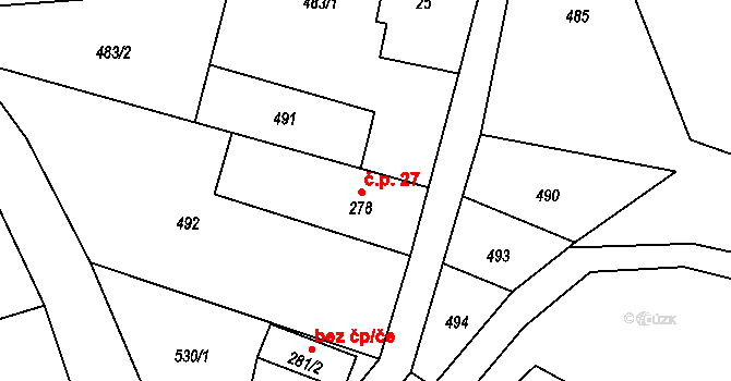 Kytlice 27 na parcele st. 278 v KÚ Falknov, Katastrální mapa