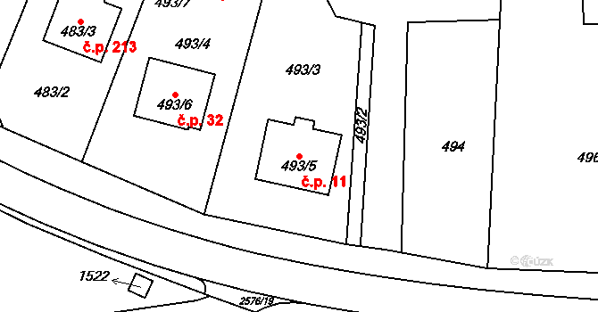 Malé Předměstí 11, Horšovský Týn na parcele st. 493/5 v KÚ Horšovský Týn, Katastrální mapa