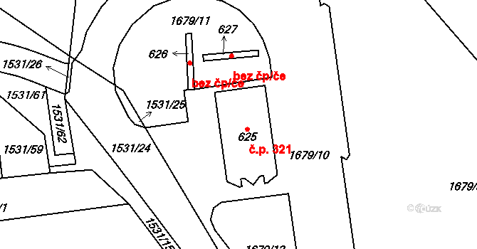 Klenčí pod Čerchovem 321 na parcele st. 625 v KÚ Klenčí pod Čerchovem, Katastrální mapa