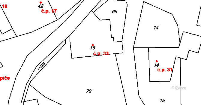 Bližanovy 33, Plánice na parcele st. 16 v KÚ Bližanovy, Katastrální mapa