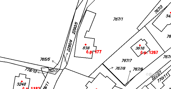 Sušice II 177, Sušice na parcele st. 838 v KÚ Sušice nad Otavou, Katastrální mapa
