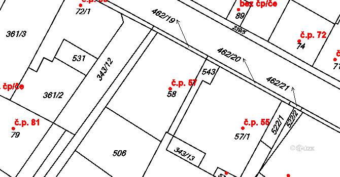 Letkov 57 na parcele st. 58 v KÚ Letkov, Katastrální mapa