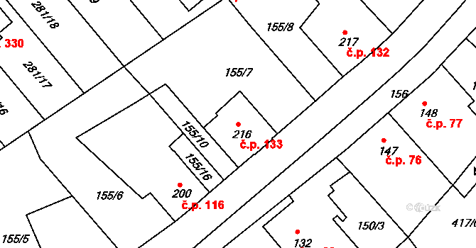 Malá Skalice 133, Česká Skalice na parcele st. 216 v KÚ Malá Skalice, Katastrální mapa