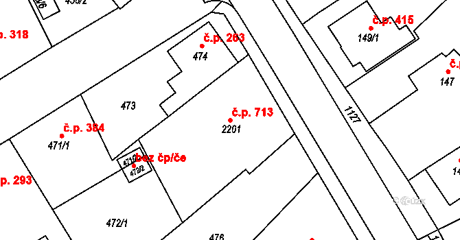 Lázně Bohdaneč 713 na parcele st. 2201 v KÚ Lázně Bohdaneč, Katastrální mapa