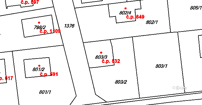 Vejprnice 532 na parcele st. 803/3 v KÚ Vejprnice, Katastrální mapa