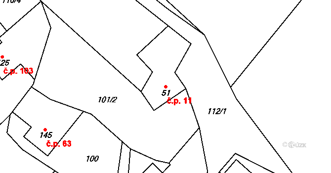 Olšany 11 na parcele st. 51 v KÚ Olšany nad Moravou, Katastrální mapa