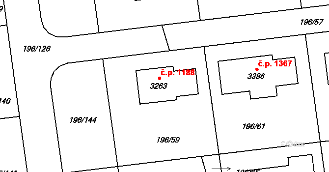 Sezimovo Ústí 1188 na parcele st. 3263 v KÚ Sezimovo Ústí, Katastrální mapa