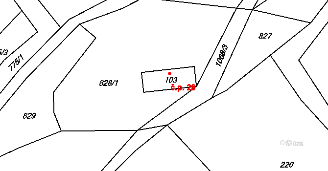 Rudoltice 28, Sobotín na parcele st. 103 v KÚ Rudoltice u Sobotína, Katastrální mapa