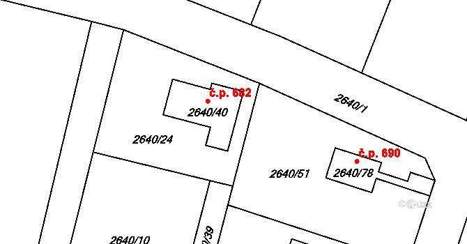 Mimoň I 682, Mimoň na parcele st. 2640/40 v KÚ Mimoň, Katastrální mapa