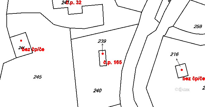 Bernartice nad Odrou 165 na parcele st. 239 v KÚ Bernartice nad Odrou, Katastrální mapa