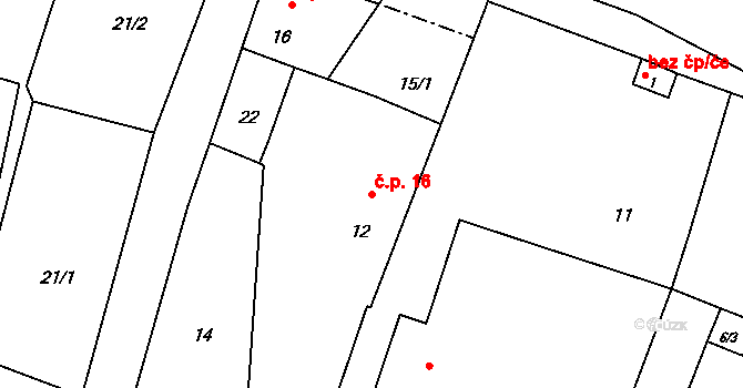 Dub 16, Starý Jičín na parcele st. 12 v KÚ Dub u Nového Jičína, Katastrální mapa