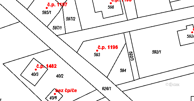 Příbor 1196 na parcele st. 593 v KÚ Klokočov u Příbora, Katastrální mapa