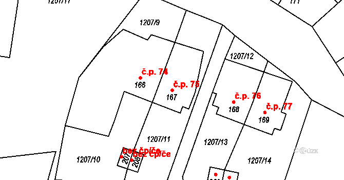 Tichá 75, Dolní Dvořiště na parcele st. 167 v KÚ Tichá, Katastrální mapa
