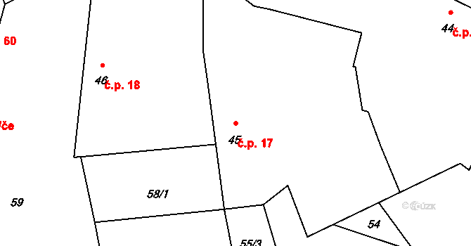 Hoštice 17 na parcele st. 45 v KÚ Hoštice u Volyně, Katastrální mapa