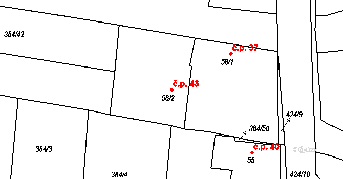 Kaceřov 43 na parcele st. 58/2 v KÚ Kaceřov, Katastrální mapa