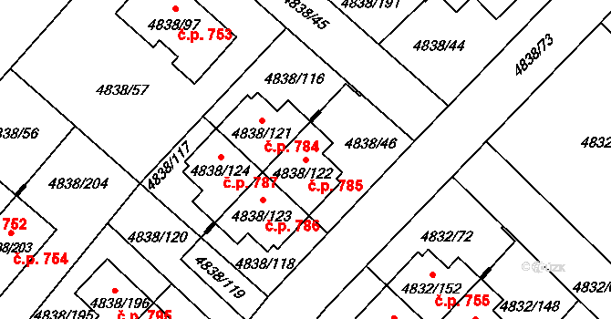 Sviadnov 785 na parcele st. 4838/122 v KÚ Sviadnov, Katastrální mapa