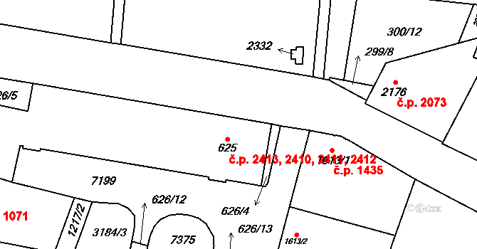 Žatec 2410,2411,2412,2413 na parcele st. 625 v KÚ Žatec, Katastrální mapa