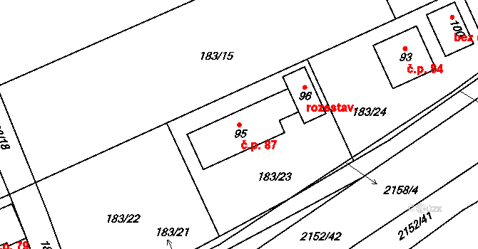 Knížkovice 87, Zdice na parcele st. 95 v KÚ Knížkovice, Katastrální mapa