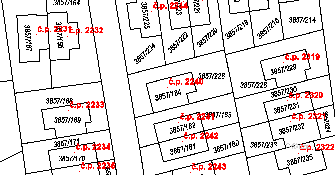 Modřany 2240, Praha na parcele st. 3857/184 v KÚ Modřany, Katastrální mapa