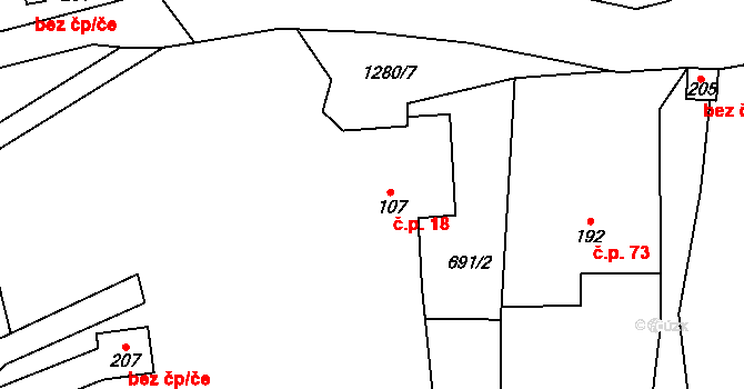 Nedvězí 18, Kounov na parcele st. 107 v KÚ Nedvězí u Dobrušky, Katastrální mapa