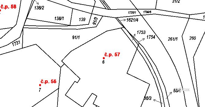 Ohnišov 57 na parcele st. 6 v KÚ Ohnišov, Katastrální mapa