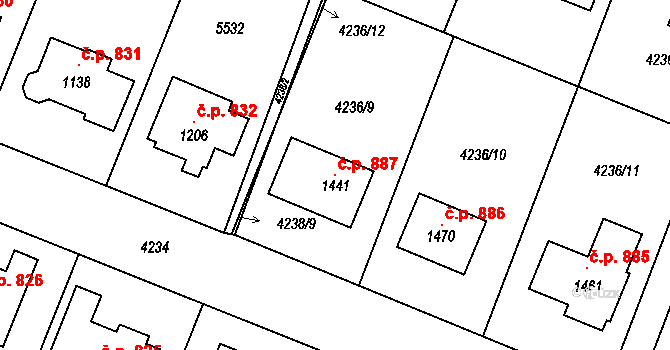 Jevíčko 887 na parcele st. 1441 v KÚ Jevíčko-předměstí, Katastrální mapa