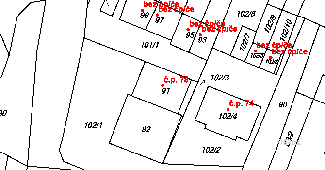 Horní Břečkov 78 na parcele st. 91 v KÚ Horní Břečkov, Katastrální mapa