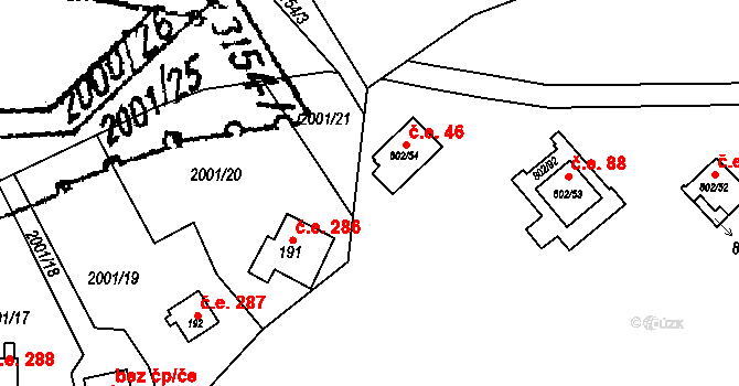 Vranov nad Dyjí 46 na parcele st. 802/54 v KÚ Vranov nad Dyjí, Katastrální mapa