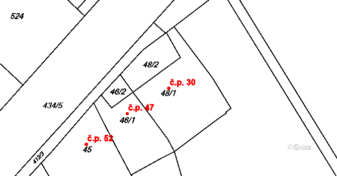 Přerov IX-Lýsky 30, Přerov na parcele st. 48/1 v KÚ Lýsky, Katastrální mapa