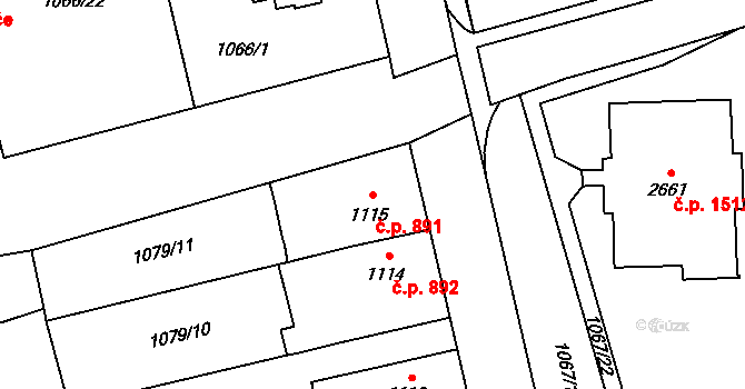Hranice I-Město 891, Hranice na parcele st. 1115 v KÚ Hranice, Katastrální mapa