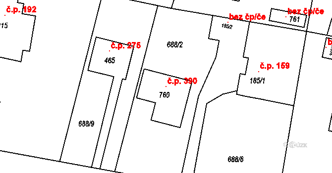 Lubenec 390 na parcele st. 760 v KÚ Lubenec, Katastrální mapa