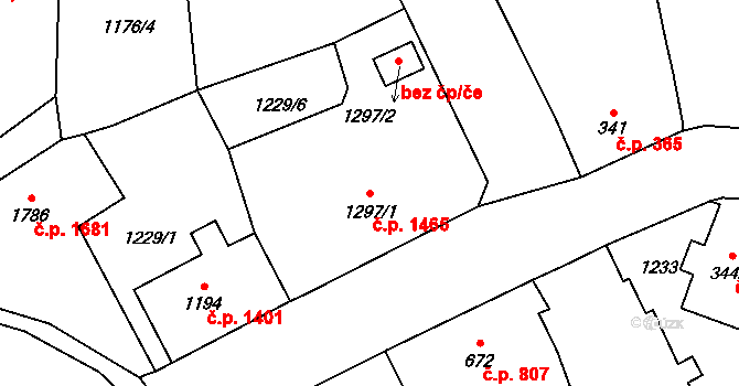 Jablonec nad Nisou 1465 na parcele st. 1297/1 v KÚ Jablonec nad Nisou, Katastrální mapa