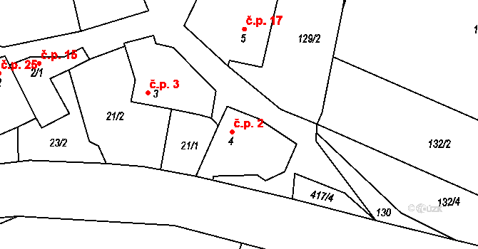 Přímělkov 2, Brtnice na parcele st. 4 v KÚ Přímělkov, Katastrální mapa