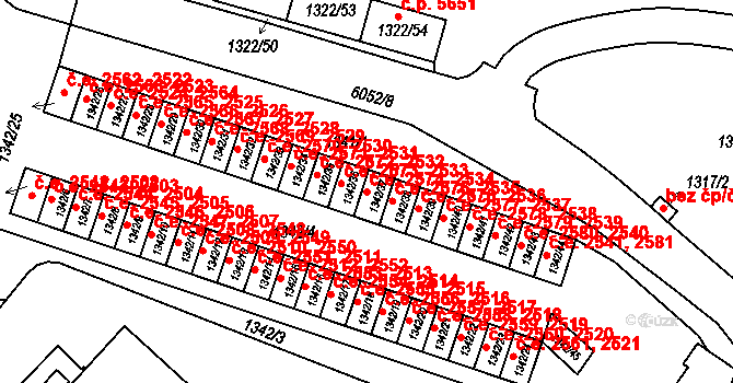 Jihlava 2534,2574 na parcele st. 1342/37 v KÚ Jihlava, Katastrální mapa