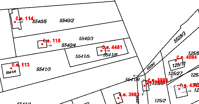 Jihlava 4481 na parcele st. 5541/8 v KÚ Jihlava, Katastrální mapa