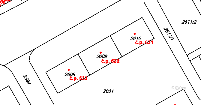 Lyžbice 632, Třinec na parcele st. 2609 v KÚ Lyžbice, Katastrální mapa