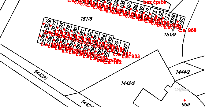 Kyjov 182 na parcele st. 2095 v KÚ Kyjov, Katastrální mapa