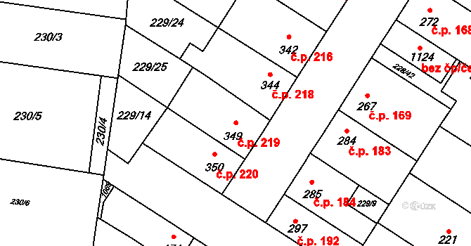 Humny 219, Pchery na parcele st. 349 v KÚ Pchery, Katastrální mapa